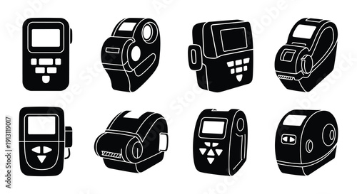 Collection of black and white electronic handheld device icons