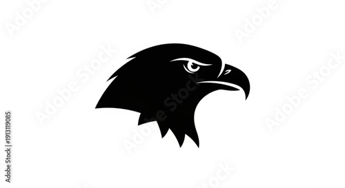 Black eagle head silhouette with sharp beak and piercing gaze on white background