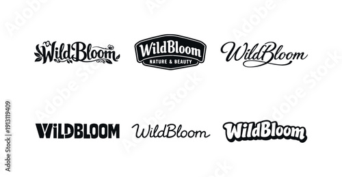 Botanical wordmark. Set lettering. harmonious lettering variations of the same emblematic concept, each with different artistic