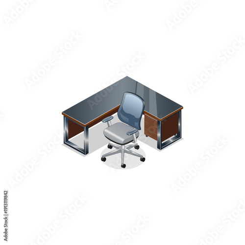 Luxury Isometric Executive Office Desk and Ergonomic Chair Set