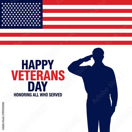 Honoring veterans with a salute against the american flag on veterans day