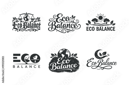 Eco balanced design lettering. Set lettering. harmonious lettering variations of the same emblematic concept, each with different artistic