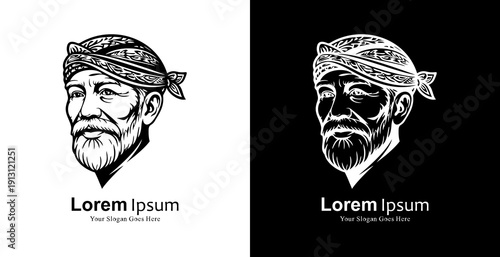 Logo design in the form of an old man's head wearing a blangkon