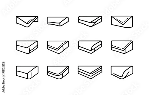 Duvet Corner Icons. Duvet Corner. Line icon set of Duvet Corner: duvet corner fold, bedding corner, blanket edge, stitched corner, tucked duvet, quilt corner