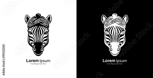 Logo design in the form of a zebra head wearing a blangkon