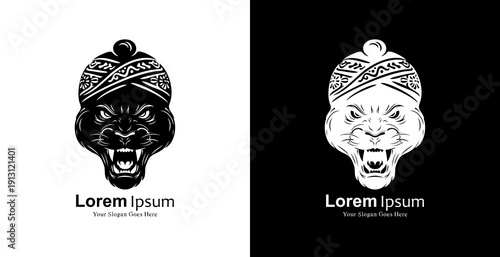 Logo design in the shape of a panther's head wearing a blangkon