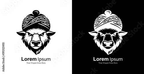 Logo design in the shape of a bison head wearing a blangkon
