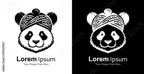 Logo design in the shape of a panda head wearing a blangkon