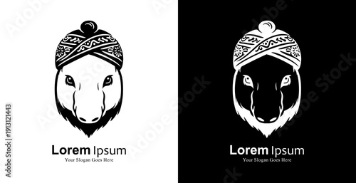 Logo design in the shape of a tapir head wearing a blangkon