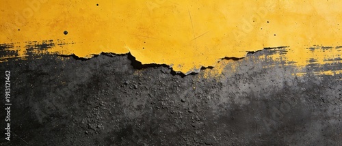 abstract black and yellow grunge texture with rough paint edge, industrial distressed background with cracked surface and urban street art style