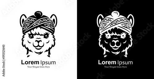 Logo design in the shape of an alpaca head wearing a blangkon