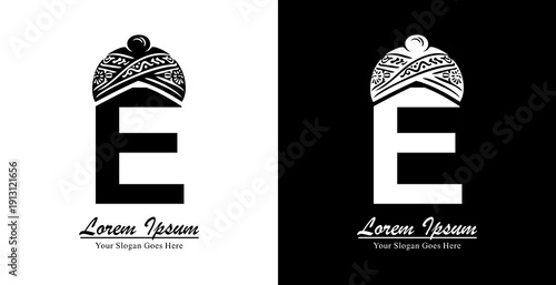 The design of the letter E logo is combined with a blangkon