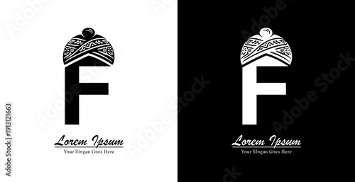 The design of the letter F logo is combined with a blangkon