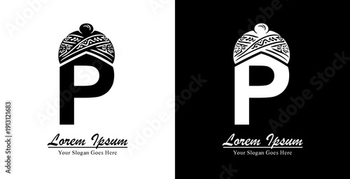 P letter logo design combined with blangkon