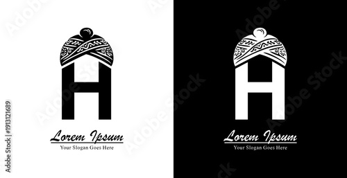H letter logo design combined with blangkon