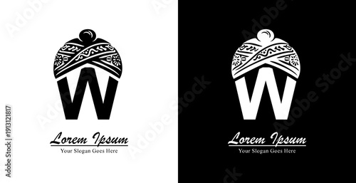W letter logo design combined with blangkon
