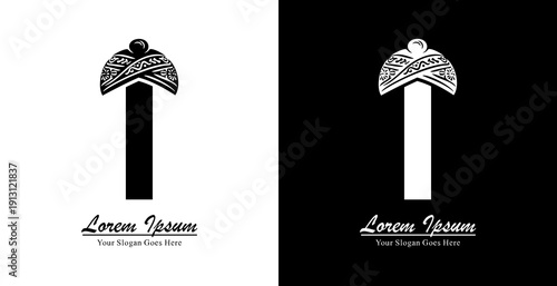 The design of the letter I logo is combined with a blangkon