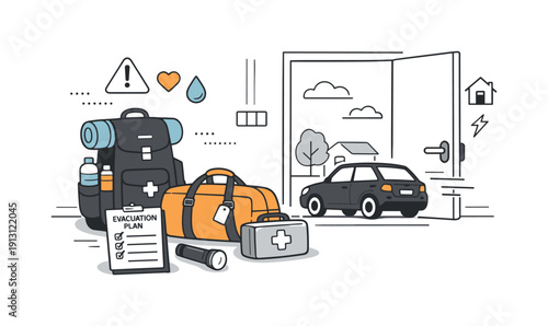 Evacuation Preparedness Scene. Emergency preparedness for extrem