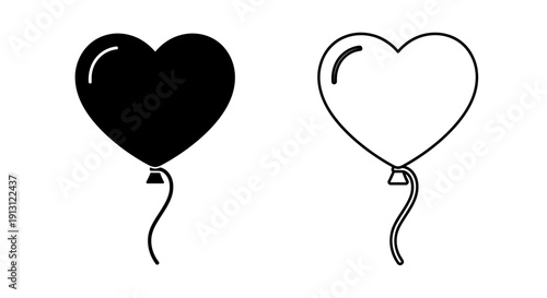 Two balloons, one black and one white, with strings, minimalist design, vector illustration Vector
