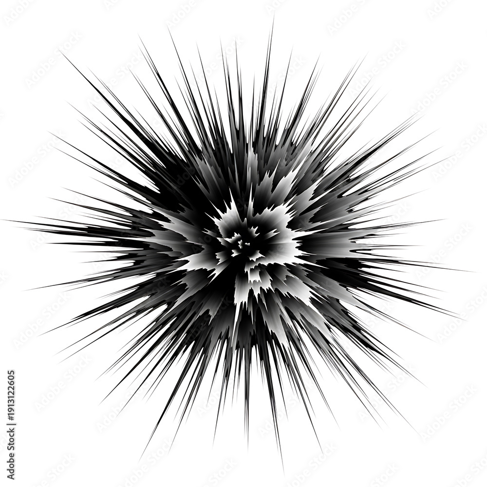 Obraz premium Black and white abstract explosion with sharp radial lines isolated on transparent background