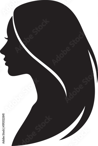 Woman Side Profile Silhouettes Long Hair Isolated On White Background