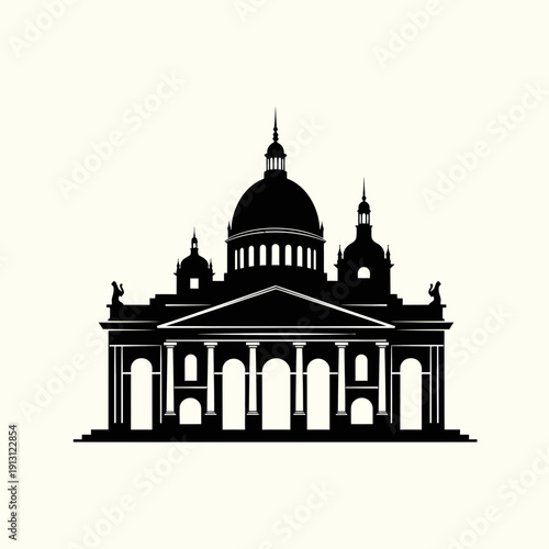 Silhouette of a Grand Classical Building with Domes.
