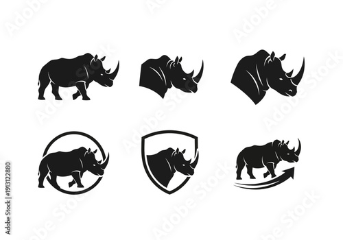 Rhino Silhouette Collection Vector Art.