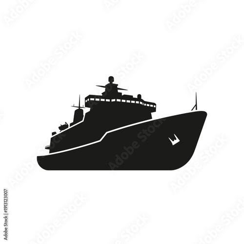 Silhouette of a Modern Warship or Naval Vessel.
