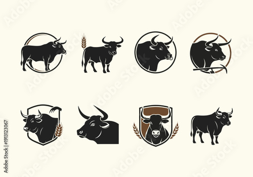 Set of Bull Icons and Logos.