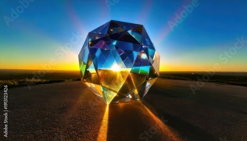 Giant Diamond Ring Sculpture at Sunset - A Symbol of Love and Commitment.
