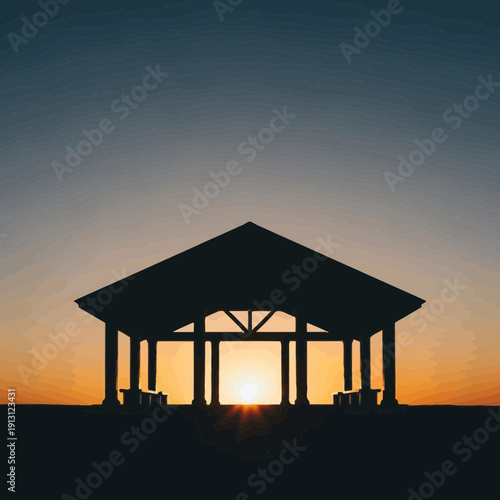 Silhouette of a Gazebo at Sunset.