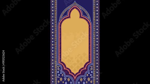 Beautifully designed Islamic prayer rug with intricate patterns and vibrant colors.