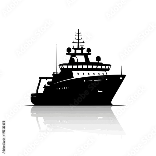 Silhouette of a modern yacht on a white background.