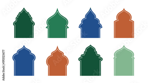 Collection of Colorful Islamic Arch Shapes and Designs.