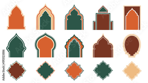 Collection of ornate Arabian arches and Islamic windows.