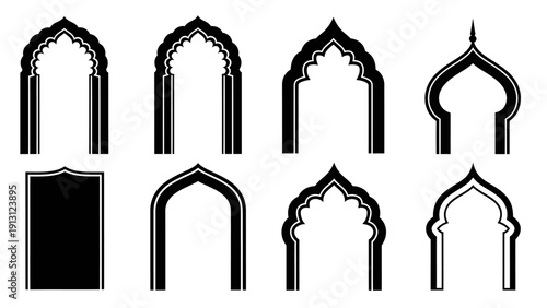 Collection of traditional Islamic arch designs and frames.