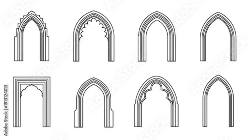 Collection of various gothic arch designs and architectural elements.