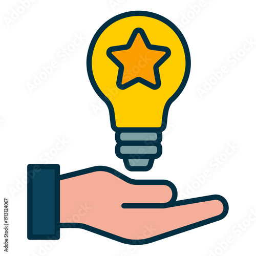 Knowledge sharing icon with hand and light bulb