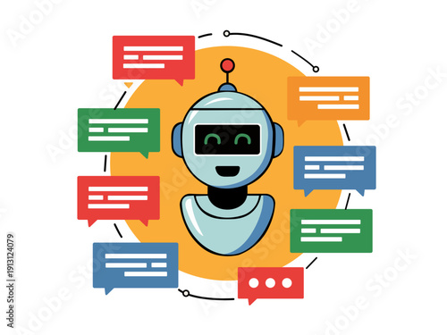 AI Chatbot and Customer Support Automation Concept with Robot Assistant and Chat Messages Vector Illustration