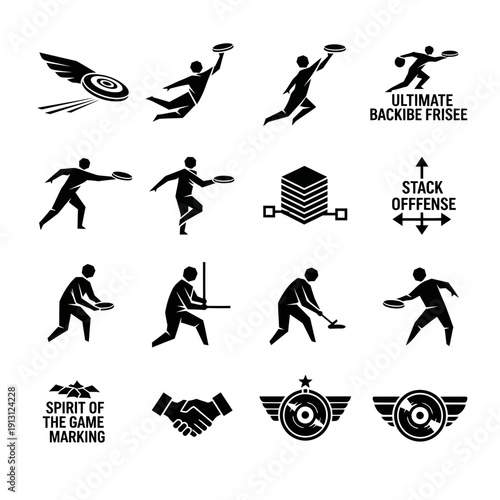 Ultimate Frisbee Sports Icons and Symbols.