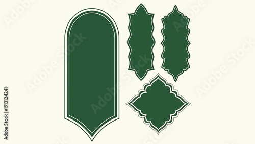 Elegant Green and Silver Islamic Frames and Borders Collection.