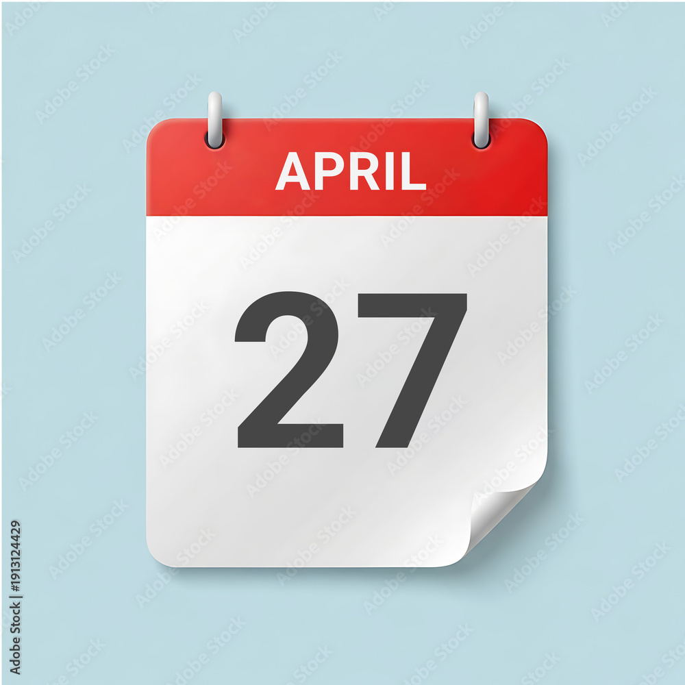 Fototapeta premium A calendar page showing the date April 27 on a light blue background