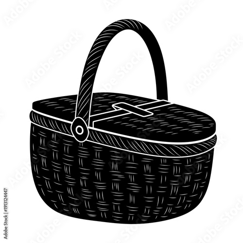 Wicker Picnic Basket with Lid and Handle.