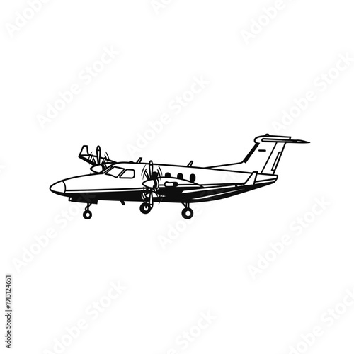 Twin Engine Propeller Aircraft Line Art.