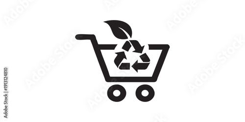 Eco shopping market icon, flat black and white, minimal vector, isolated, simple design, sustainable concept