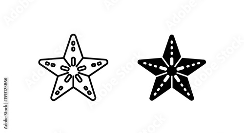 Starfish icon symbol for the sea, ocean, and beach. Vector outline and solid black illustration.