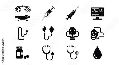 Medical icons depicting healthcare surgery and vital organ representations