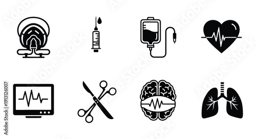 Medical icons depicting healthcare surgery and vital organ representations