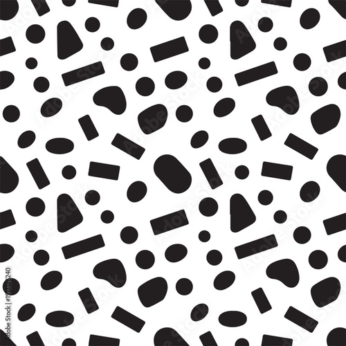 Abstract geometric pattern with black shapes on white background isolated on white background, illustration