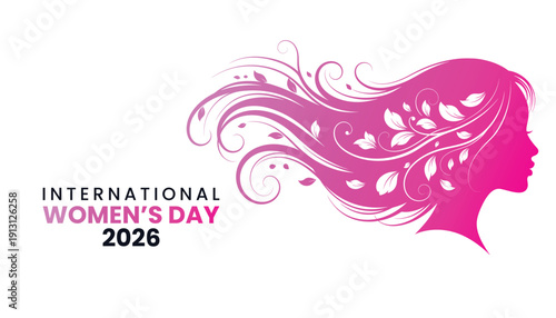 International women's day 2026 logo with pink silhouette
